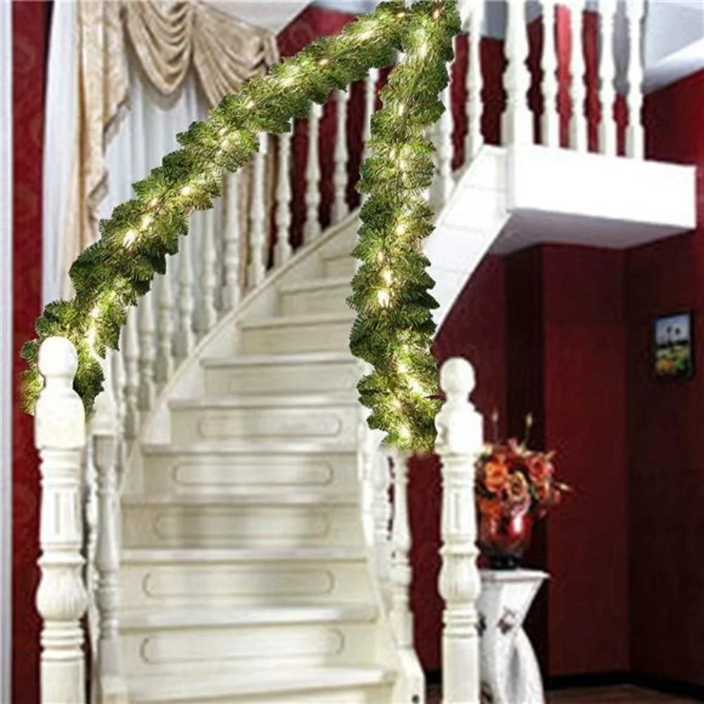 9Ft Artificial Christmas Garland Prelit w/ 50 Count Light, Christmas Decorations